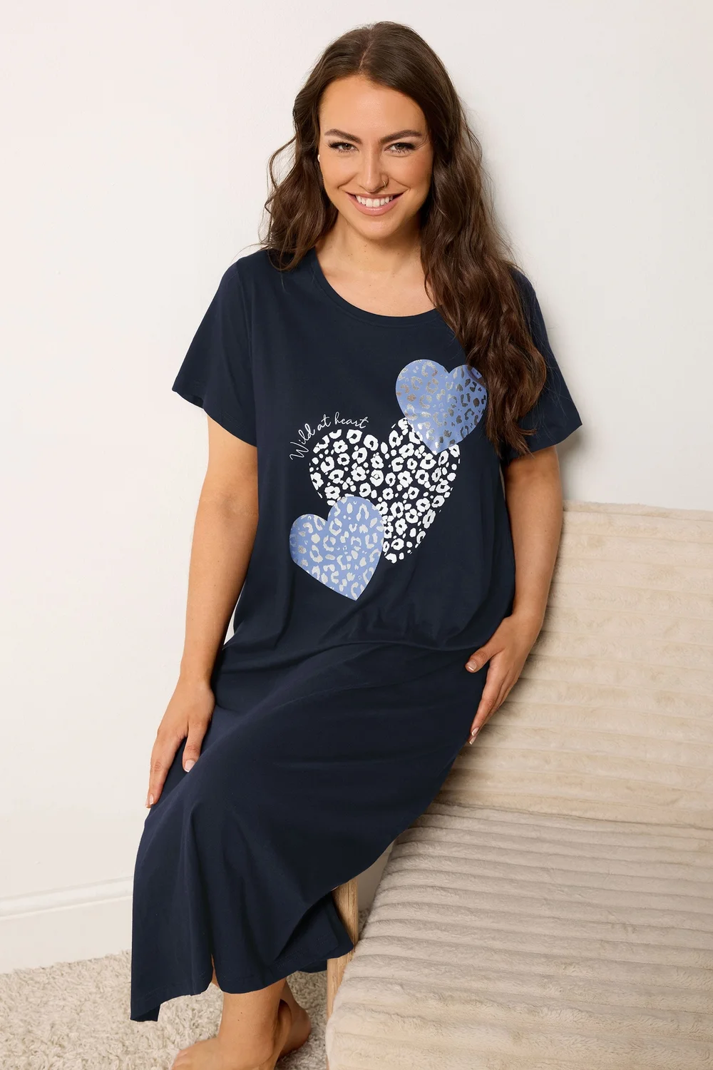 Yours Curve 2 Pack Blue Leopard Heart Midaxi Nightdresses - 14-16 Image 3