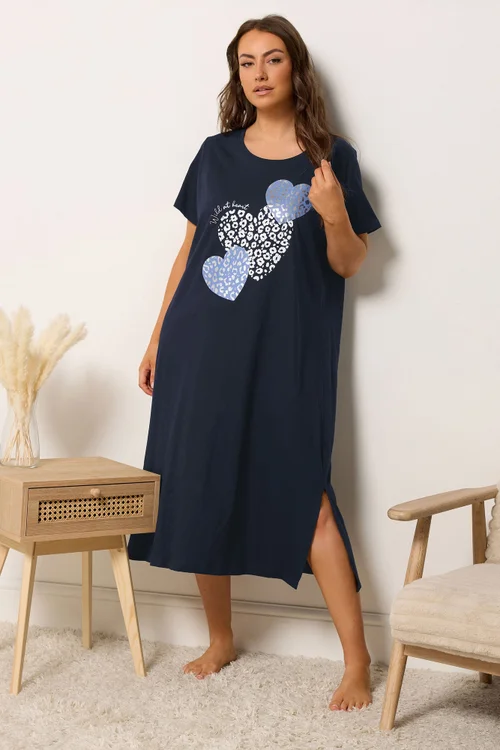 Yours Curve 2 Pack Blue Leopard Heart Midaxi Nightdresses - 14-16 Image 2