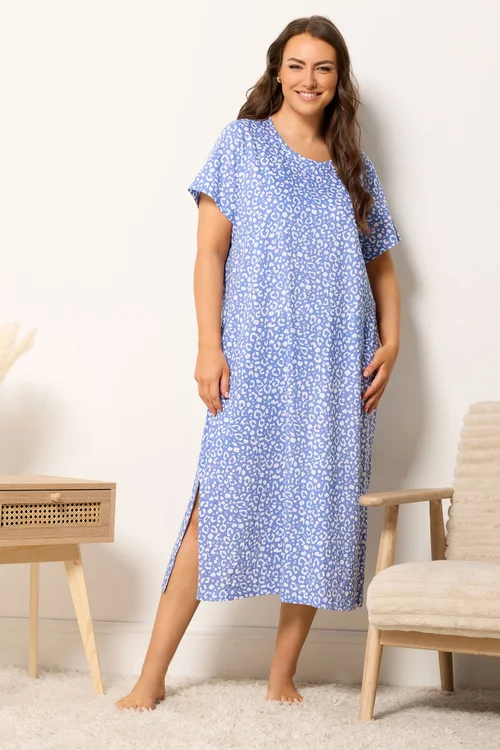 Yours Curve 2 Pack Blue Leopard Heart Midaxi Nightdresses - 14-16 Image 4