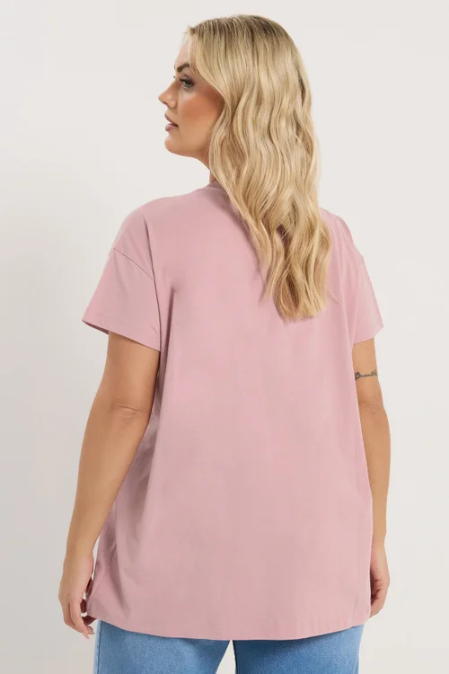 Yours Curve Pink Beaded Daisy T-Shirt - 22-24 Image 3