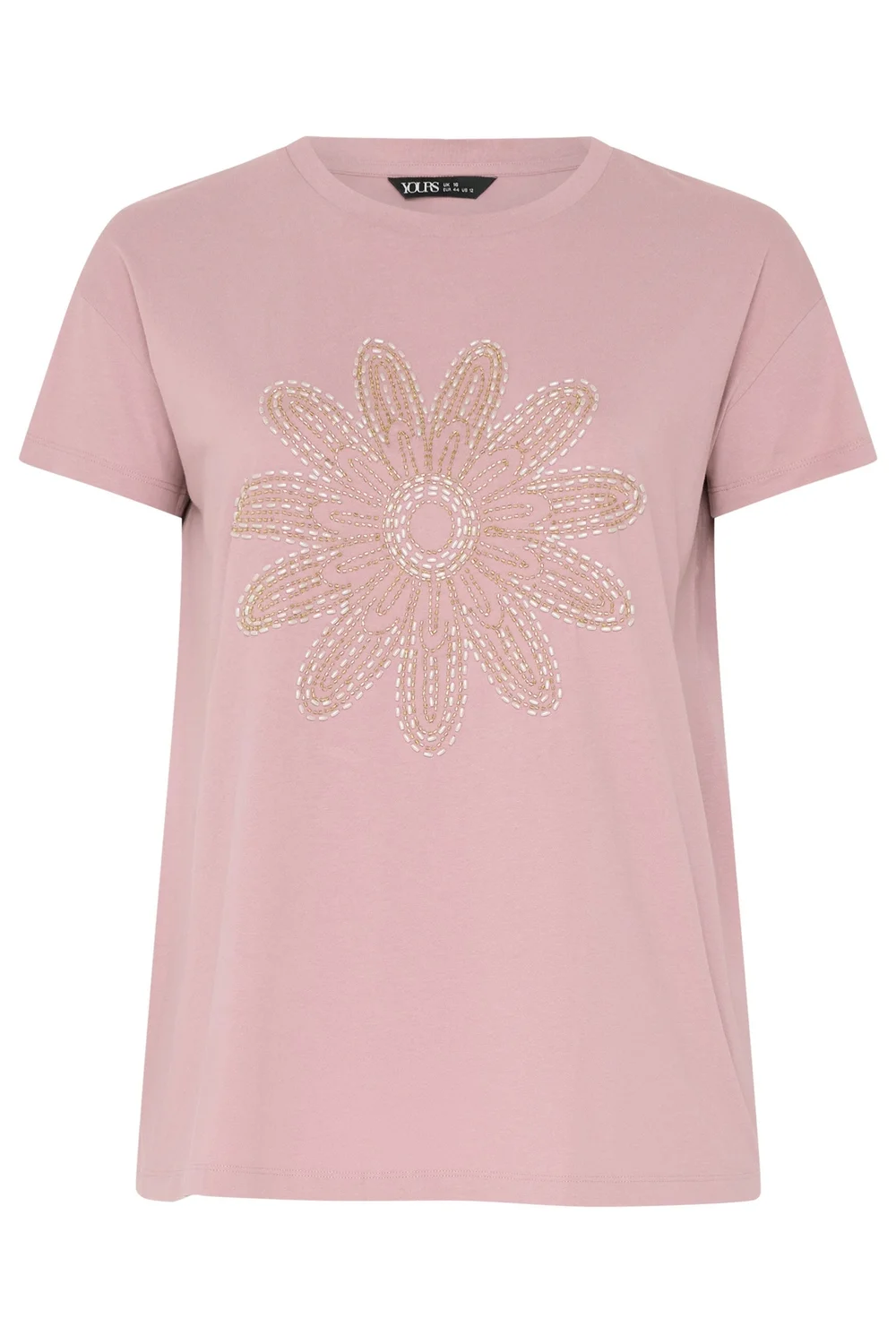 Yours Curve Pink Beaded Daisy T-Shirt - 22-24 Image 5