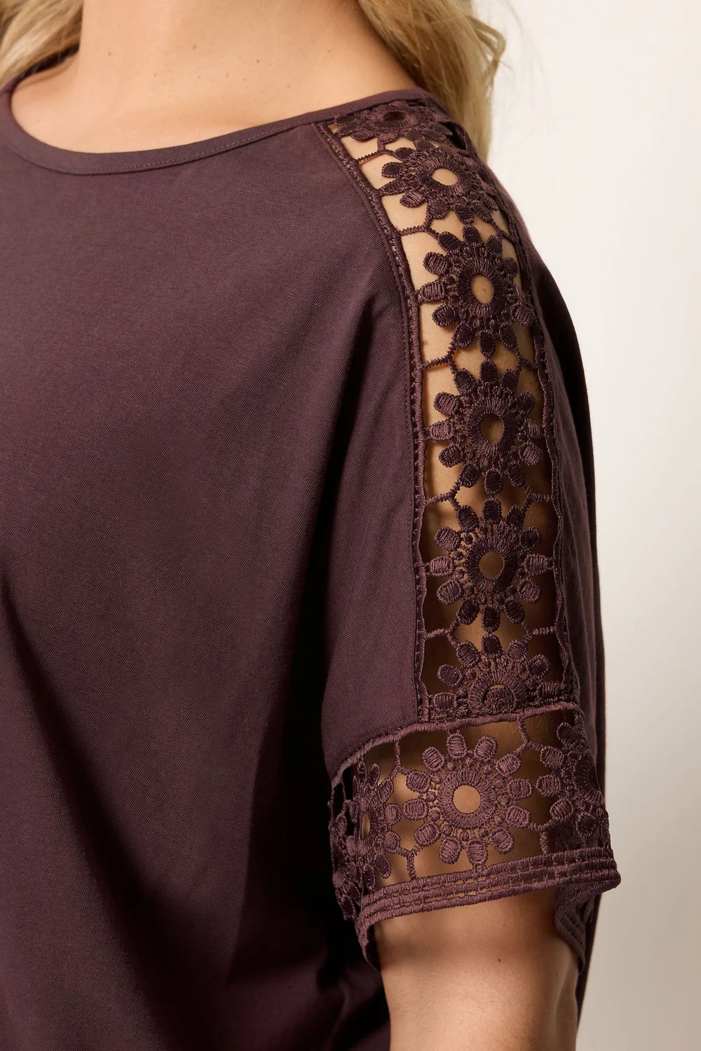 Yours Curve Chocolate Brown Crochet T-Shirt - 16 Image 4