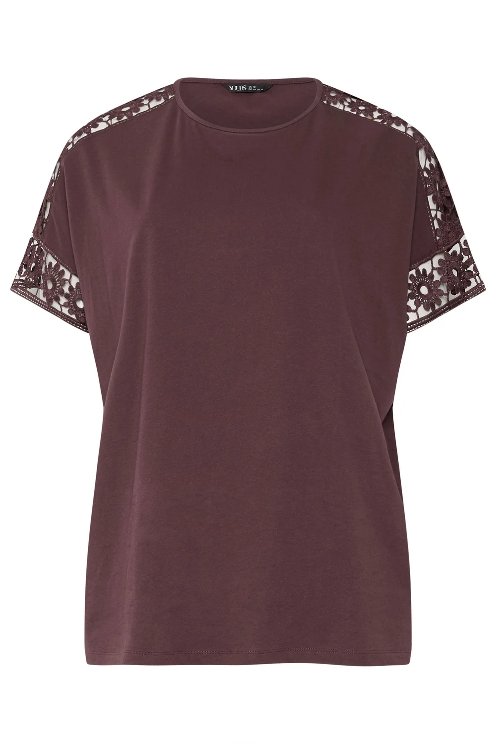 Yours Curve Chocolate Brown Crochet T-Shirt - 16 Image 5
