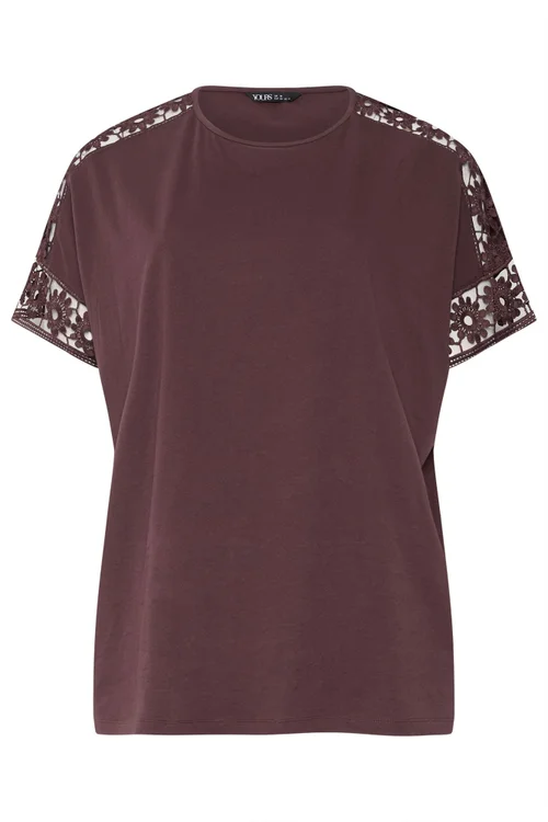 Yours Curve Chocolate Brown Crochet T-Shirt - 16 Image 5