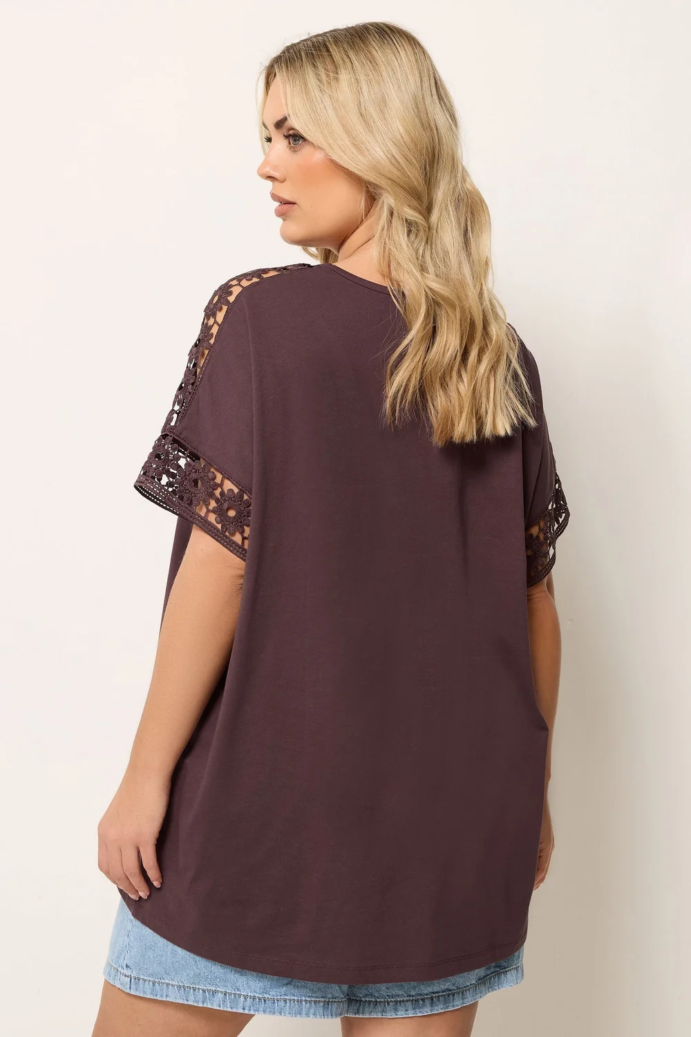 Yours Curve Chocolate Brown Crochet T-Shirt - 16 Image 3