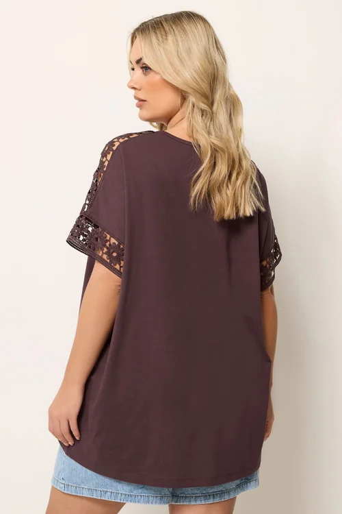 Yours Curve Chocolate Brown Crochet T-Shirt - 16 Image 3
