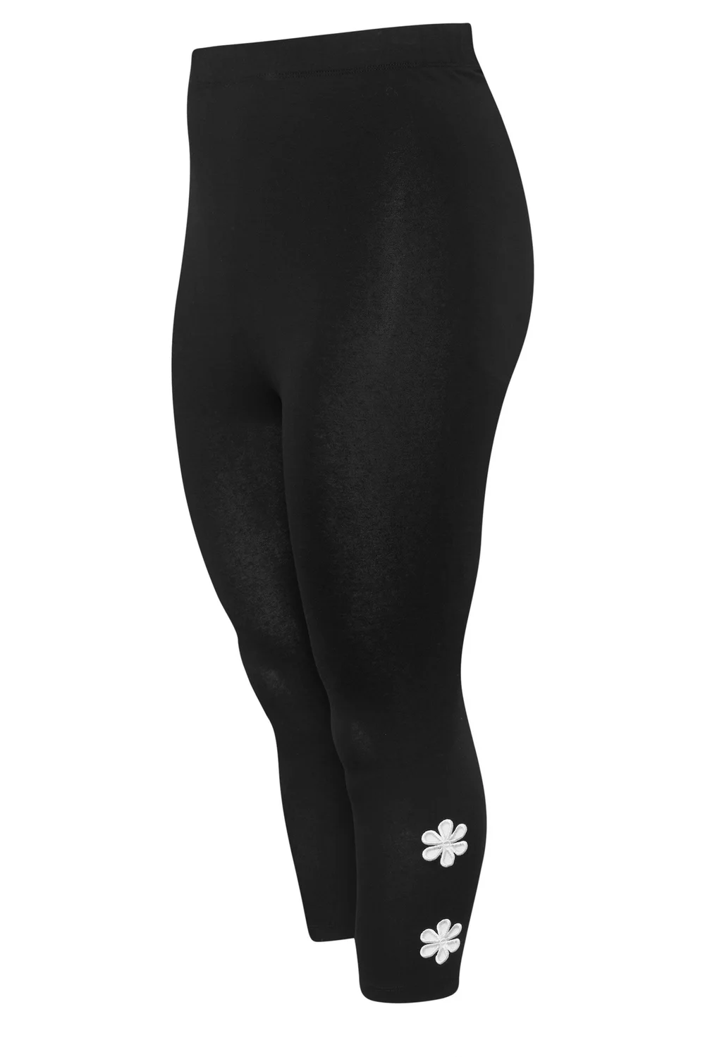Yours Curve Black Flower Detail Cropped Leggings - 20 Image 2
