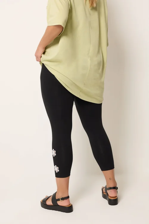 Yours Curve Black Flower Detail Cropped Leggings - 20 Image 4