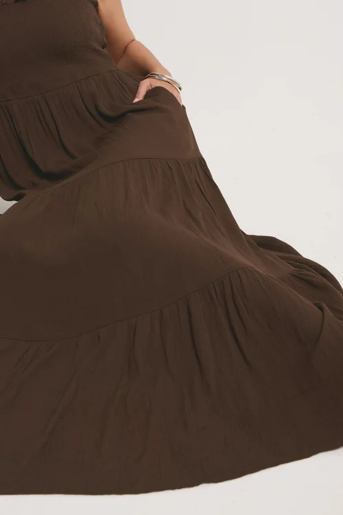 Yours Curve Chocolate Brown Shirred Maxi Dress - 16 Image 4