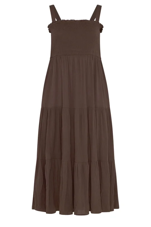 Yours Curve Chocolate Brown Shirred Maxi Dress - 16 Image 5