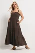 Yours Curve Chocolate Brown Shirred Maxi Dress - 16 Image 1