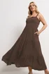 Yours Curve Chocolate Brown Shirred Maxi Dress - 16 Image 2