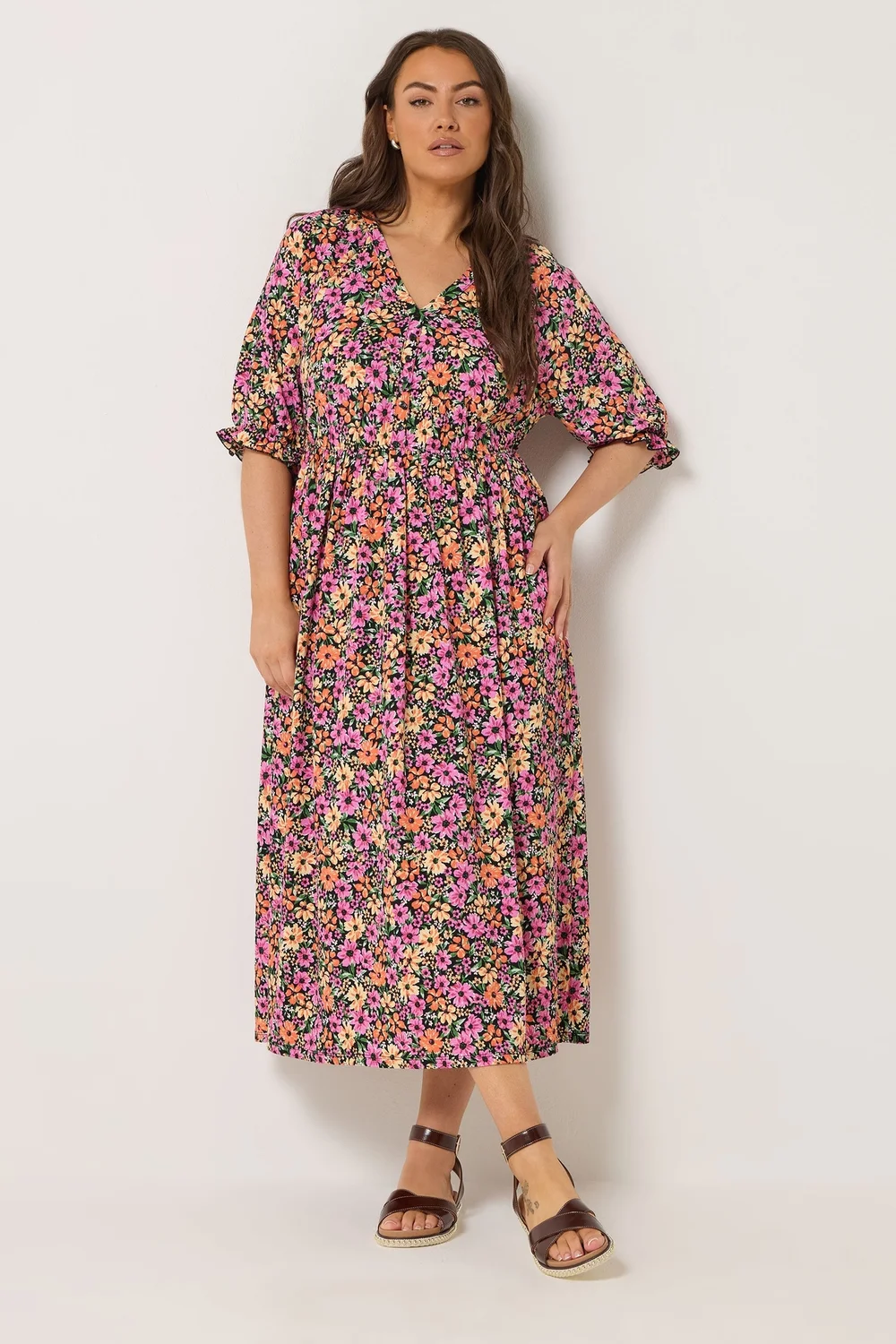 Yours Curve Black Floral Raglan Sleeve Dress - 22-24 Image 3