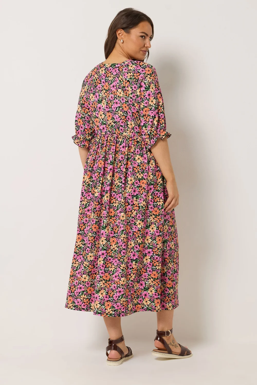 Yours Curve Black Floral Raglan Sleeve Dress - 22-24 Image 4