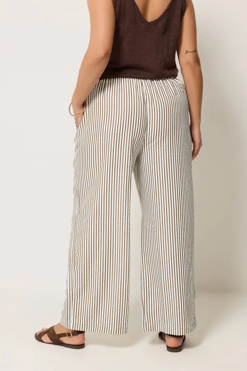 Yours Curve Chocolate Brown Stripe Trousers - 20 Image 4