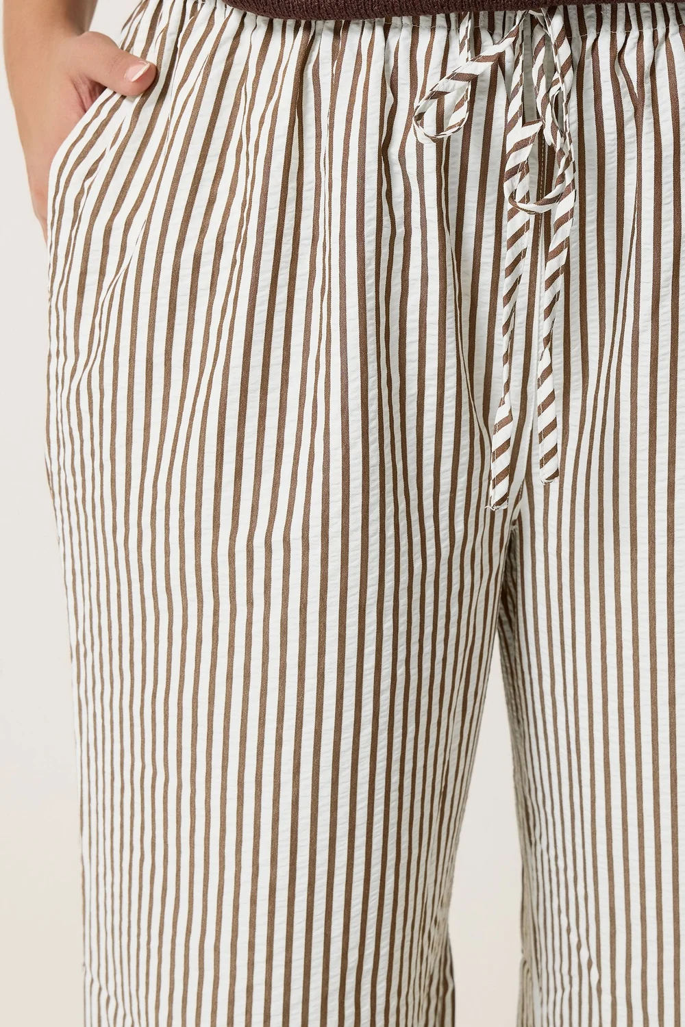 Yours Curve Chocolate Brown Stripe Trousers - 20 Image 5