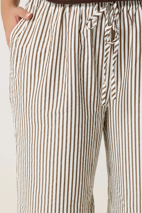 Yours Curve Chocolate Brown Stripe Trousers - 20 Image 5