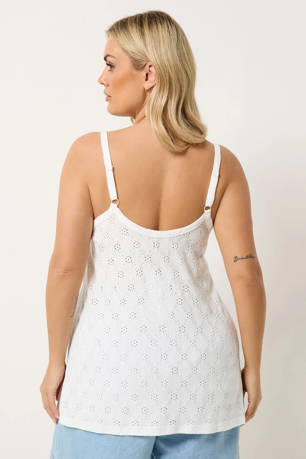Yours Curve White Broderie Anglaise Vest Top - 30-32 Image 3