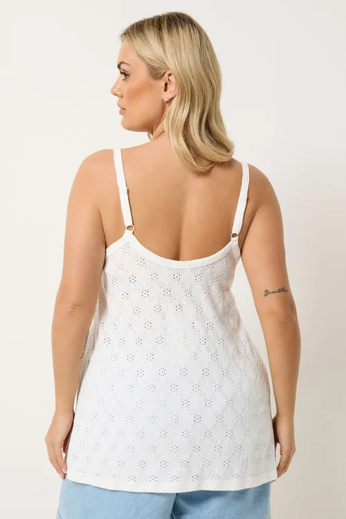 Yours Curve White Broderie Anglaise Vest Top - 30-32 Image 3
