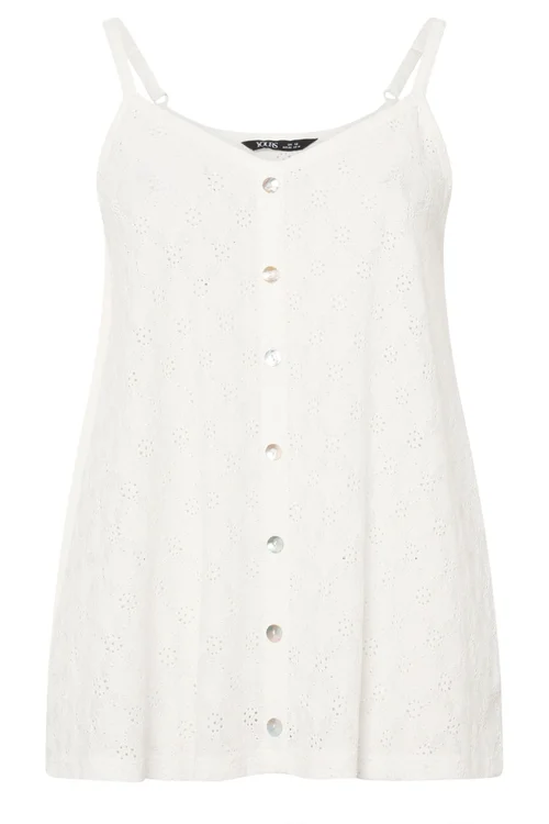 Yours Curve White Broderie Anglaise Vest Top - 30-32 Image 5