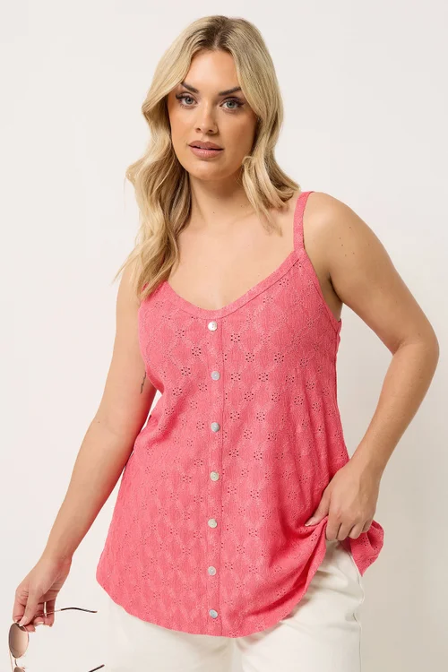 Yours Curve Coral Orange Broderie Anglaise Vest Top - 14 Image 1