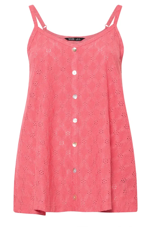 Yours Curve Coral Orange Broderie Anglaise Vest Top - 14 Image 5