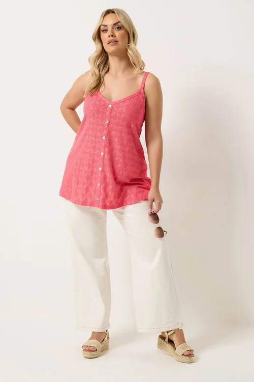 Yours Curve Coral Orange Broderie Anglaise Vest Top - 14 Image 2