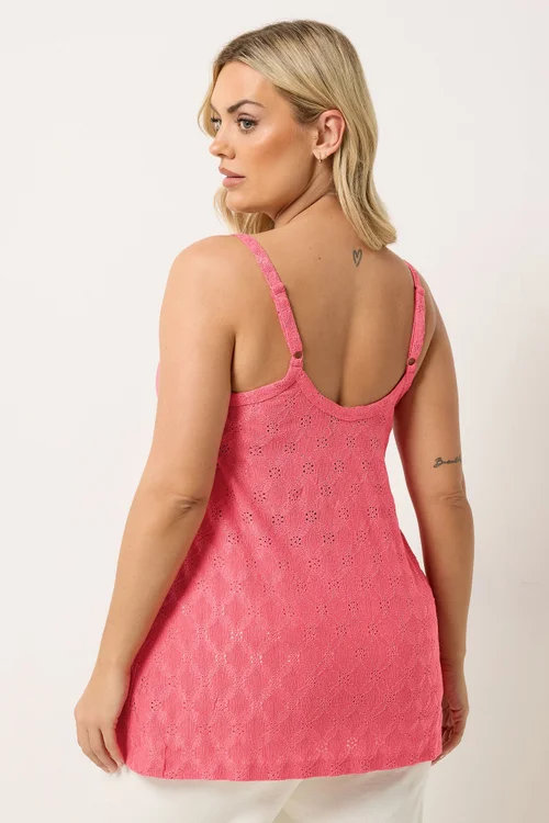 Yours Curve Coral Orange Broderie Anglaise Vest Top - 14 Image 3
