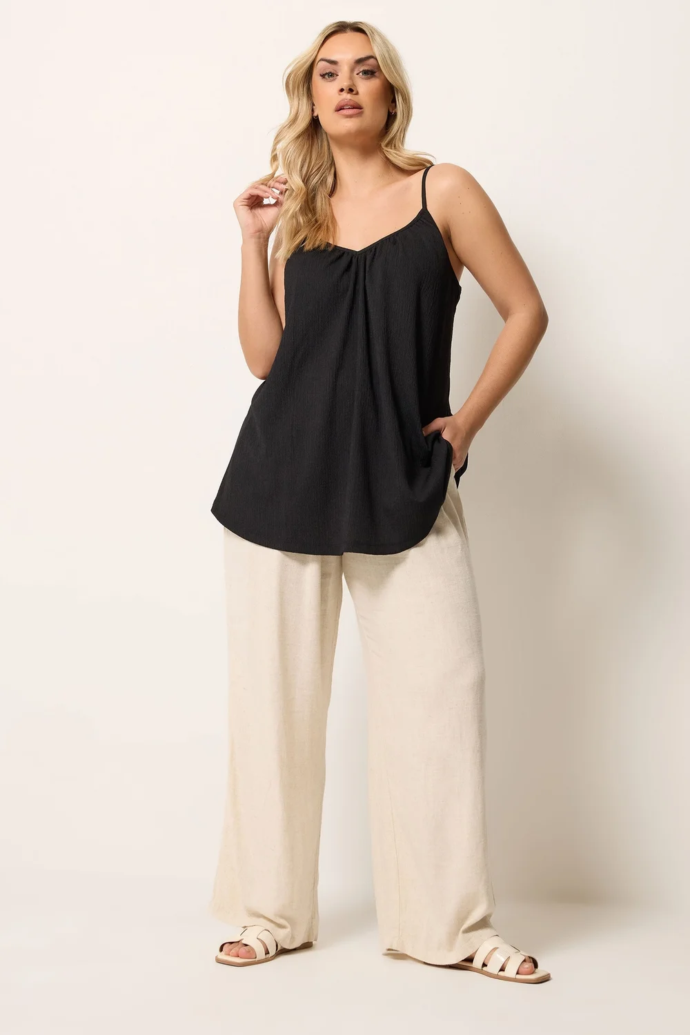 Yours Curve Black Gathered Swing Cami Top - 22-24 Image 2