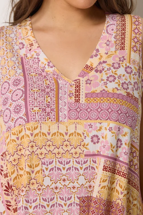 Yours Curve Purple Patchwork Ribbed Vest Top - 14 Image 4