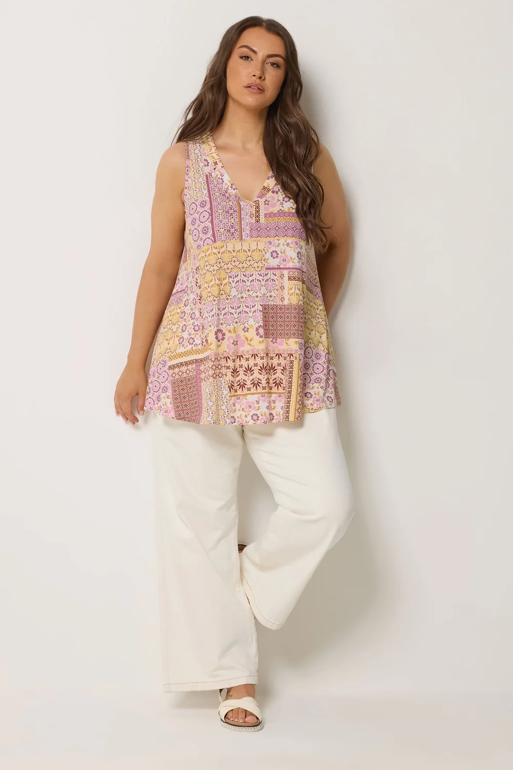 Yours Curve Purple Patchwork Ribbed Vest Top - 14 Image 2