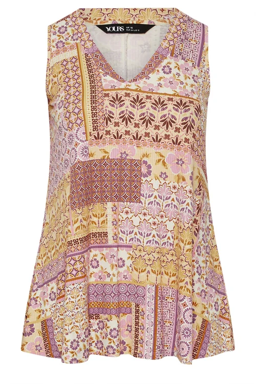 Yours Curve Purple Patchwork Ribbed Vest Top - 14 Image 5