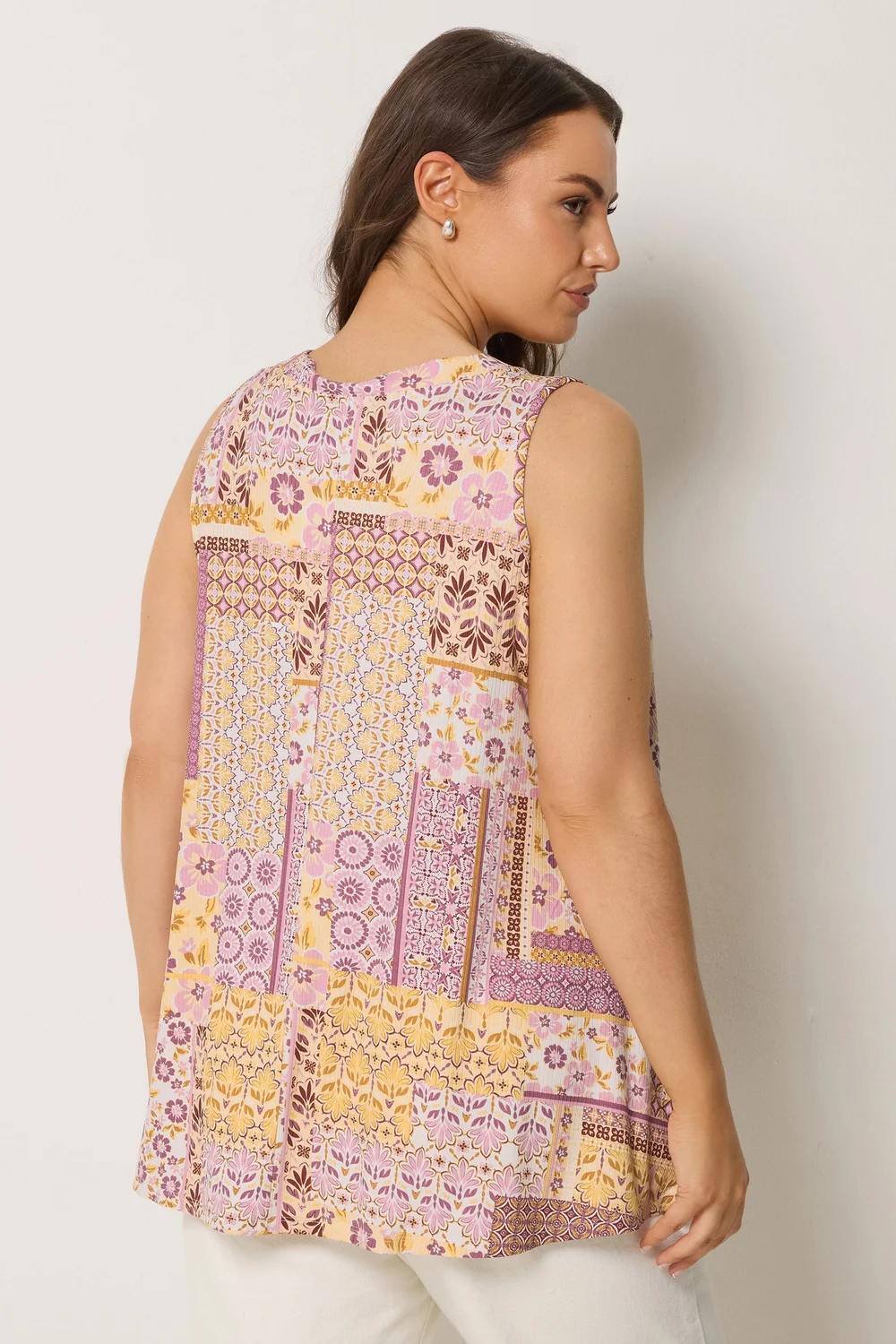 Yours Curve Purple Patchwork Ribbed Vest Top - 14 Image 3