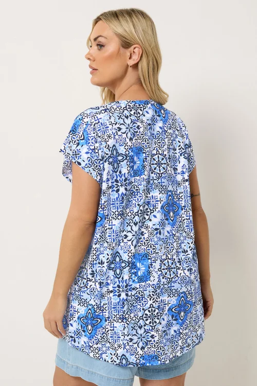 Yours Curve Blue Mosaic Print T-Shirt - 26-28 Image 3