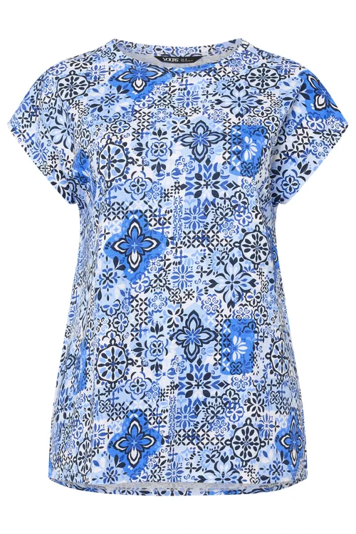 Yours Curve Blue Mosaic Print T-Shirt - 26-28 Image 5