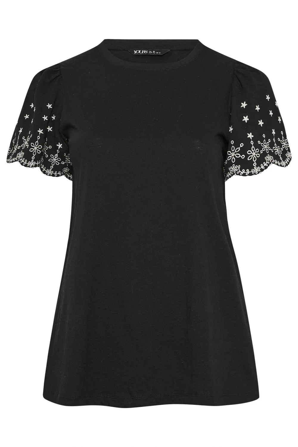 Yours Curve Black Embroidered Sleeve T-Shirt - 18 Image 5