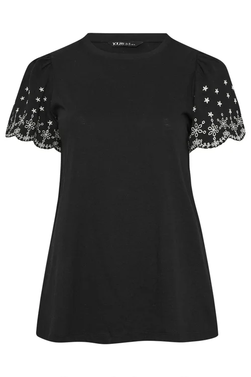 Yours Curve Black Embroidered Sleeve T-Shirt - 18 Image 5