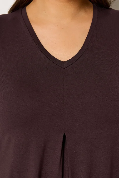 Yours Curve Chocolate Brown Pleat Front Top - 16 Image 4
