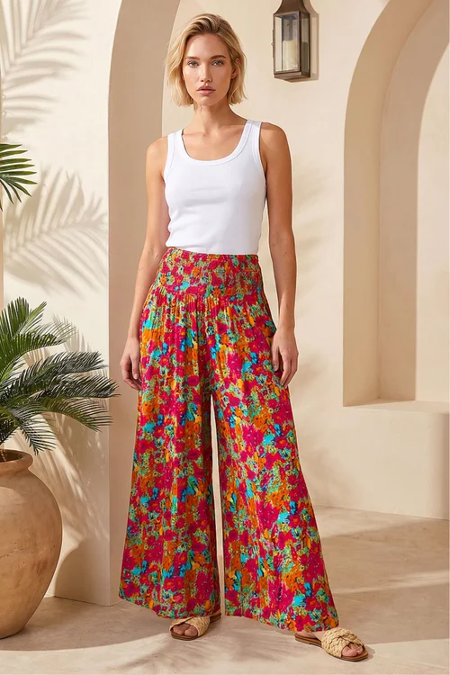 Roman Red Mini Floral Palazzo Trouser - S Image 1