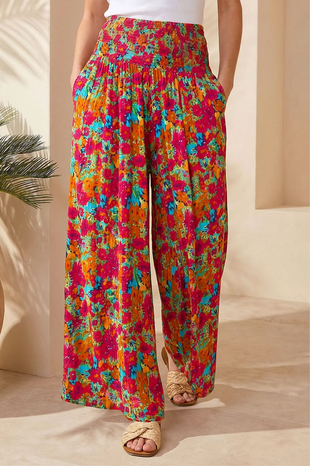 Roman Red Mini Floral Palazzo Trouser - S Image 2
