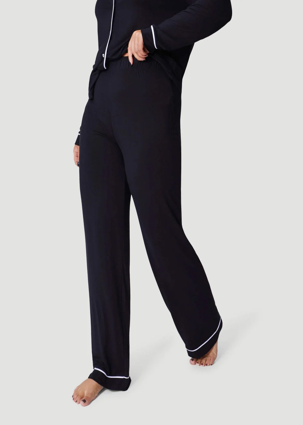 Conturve Black Oversized Jersey Piping Detail Long PJ Set - 8 Image 3