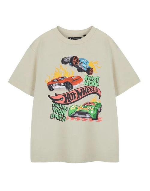 Vanilla Underground Hot Wheels Boys Beige Beast Mode Short Sleeved T-Shirt (3-12 Years) - 7-8 Yrs Image 1