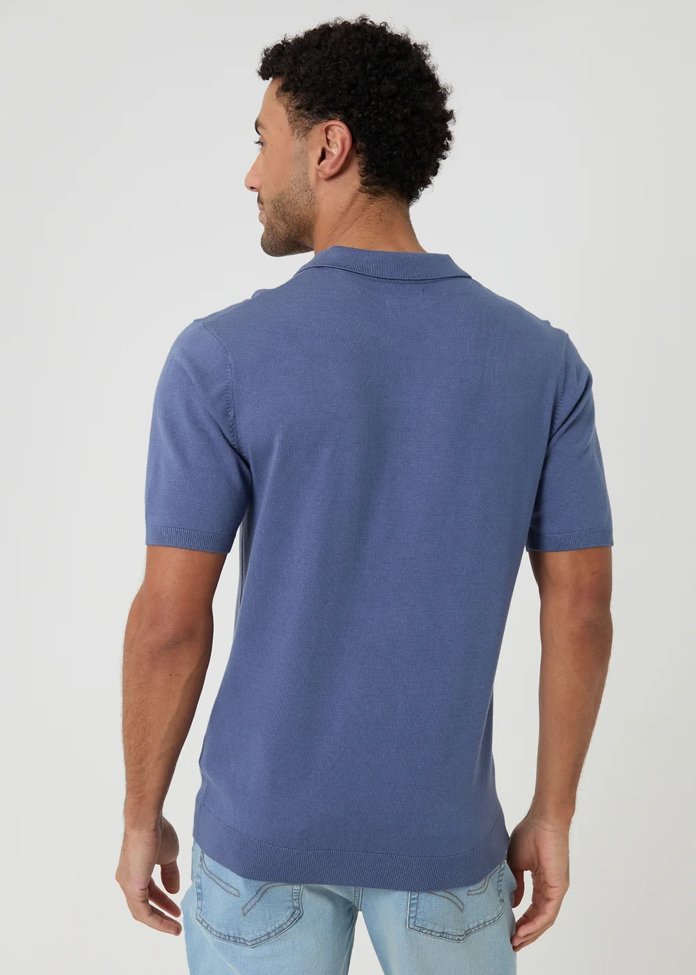 Threadbare Blue Knitted Short Sleeve Trophy Neck Polo - S Image 2