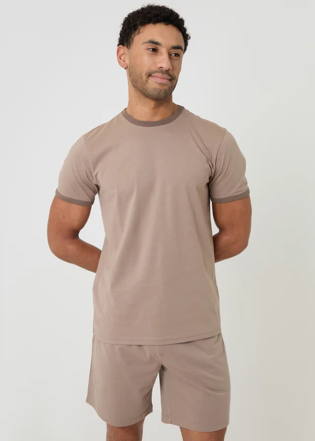 Threadbare Stone Contrast Binding Short Lounge Set