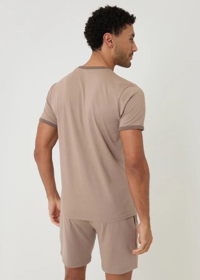 Threadbare Stone Contrast Binding Short Lounge Set