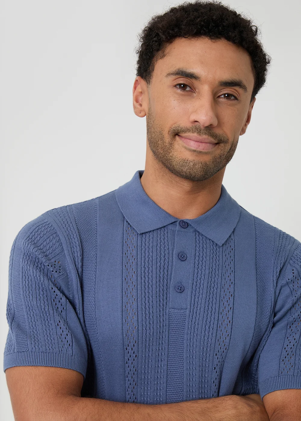 Threadbare Blue Cotton Textured Stripe Knitted Polo - S Image 4