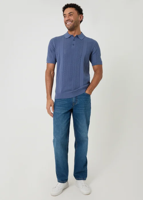 Threadbare Blue Cotton Textured Stripe Knitted Polo - S Image 3