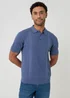 Threadbare Blue Cotton Textured Stripe Knitted Polo - S Image 1