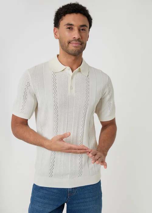 Threadbare Natural Cotton Textured Stripe Knitted Polo - XL Image 1