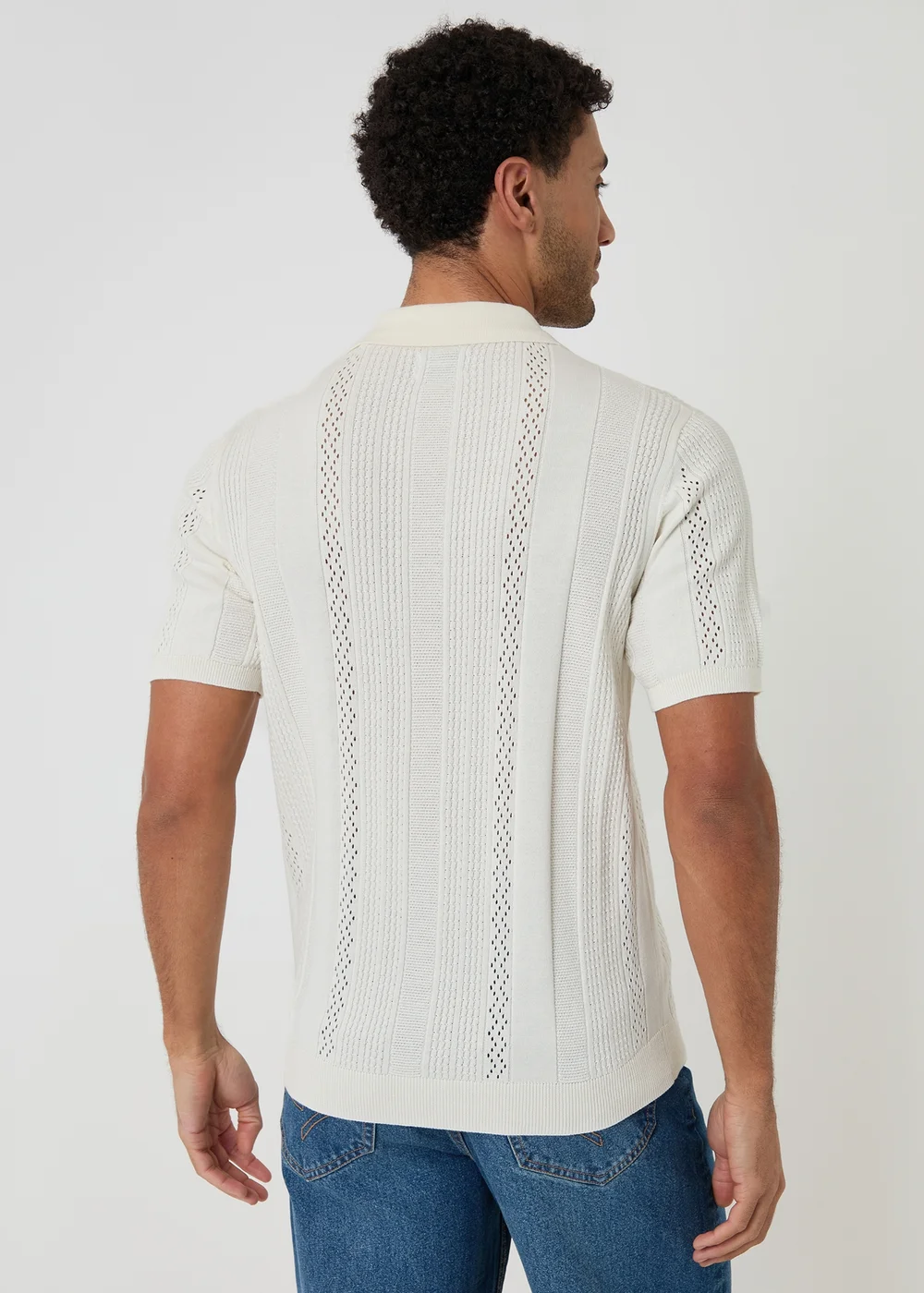 Threadbare Natural Cotton Textured Stripe Knitted Polo - XL Image 2
